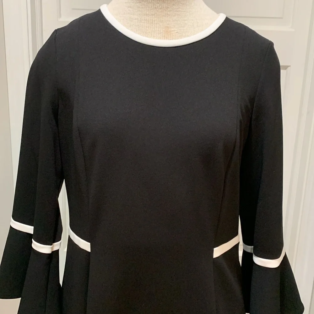 Calvin Klein sz 12 black with white accent midi dress - Picture 2 of 6